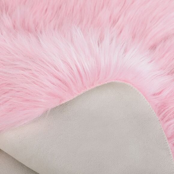 Faux Fur Round Rug Fluffy Area Rugs for Bedroom 3 x 3 Feet Light Pink - Picture 6 of 6